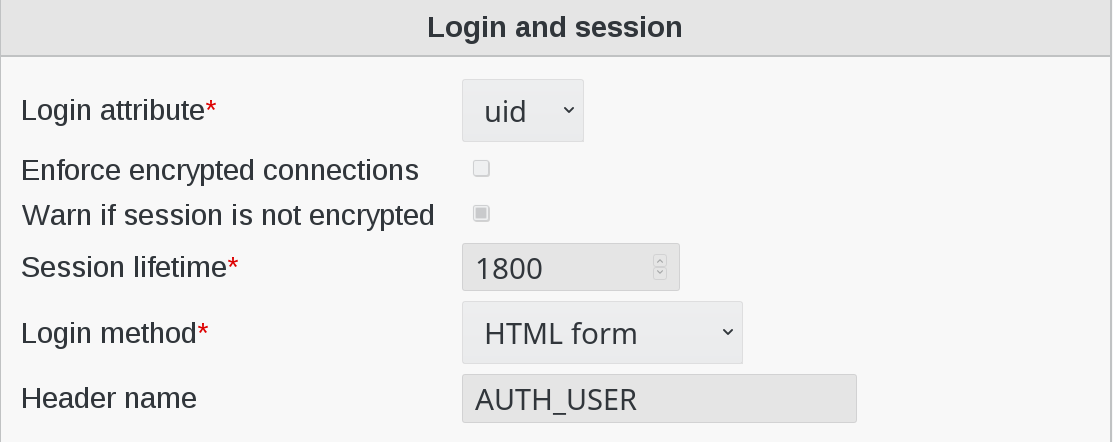 Image of Login and Session menu in FusionDirectory