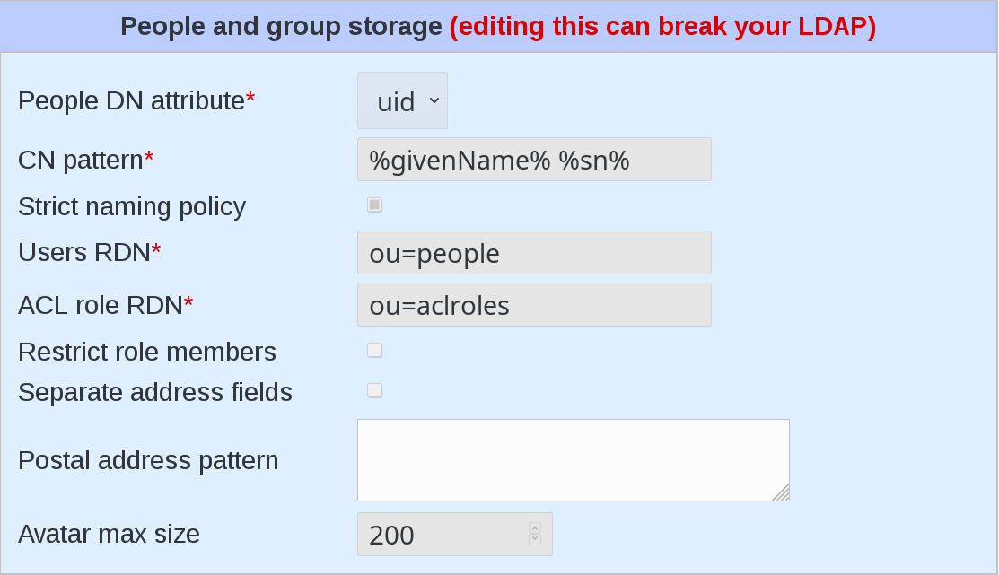 Image of People and Group storage menu in FusionDirectory