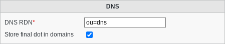 Screenshot of section DNS of tab Configuration of type FusionDirectory configuration