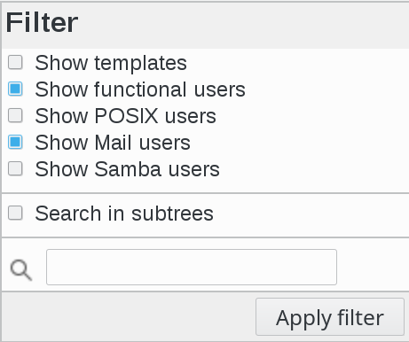 Picture of filters overview in FusionDirectory