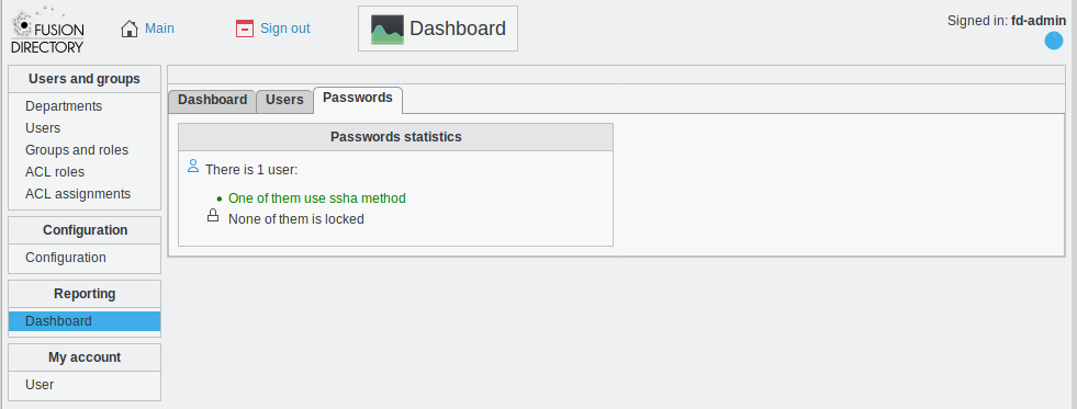 Dashboard passwords tab