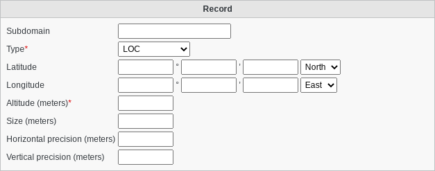 Screenshot of record type LOC