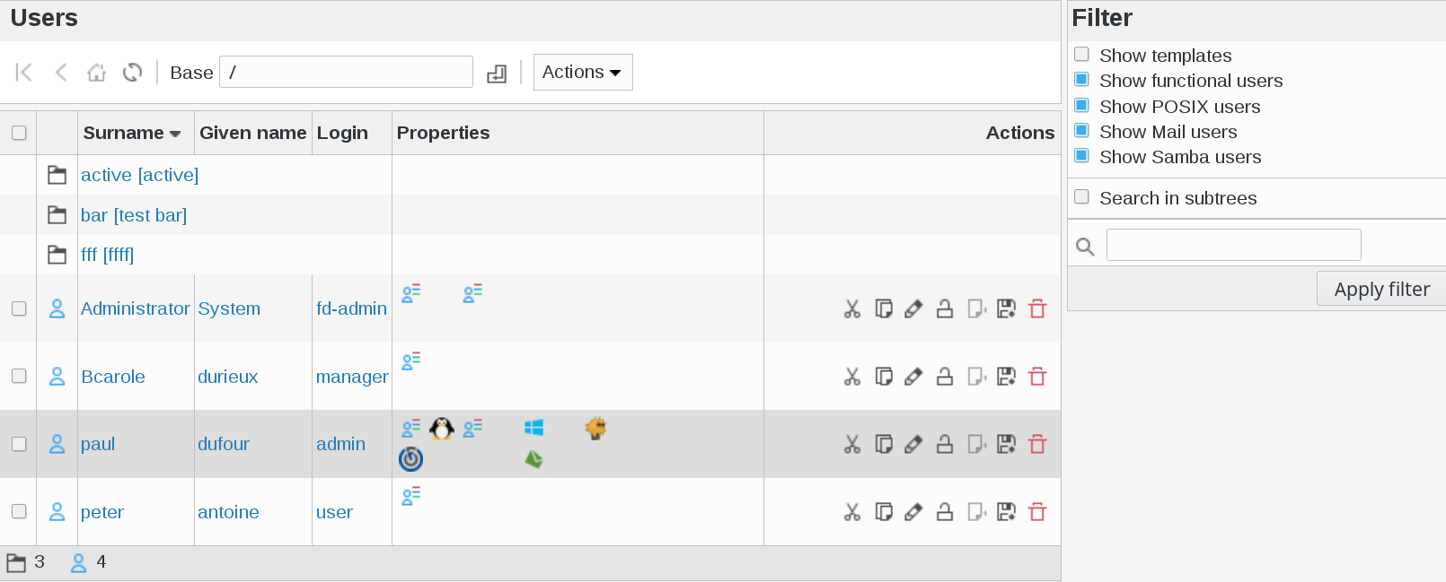 Picture of users overview in FusionDirectory