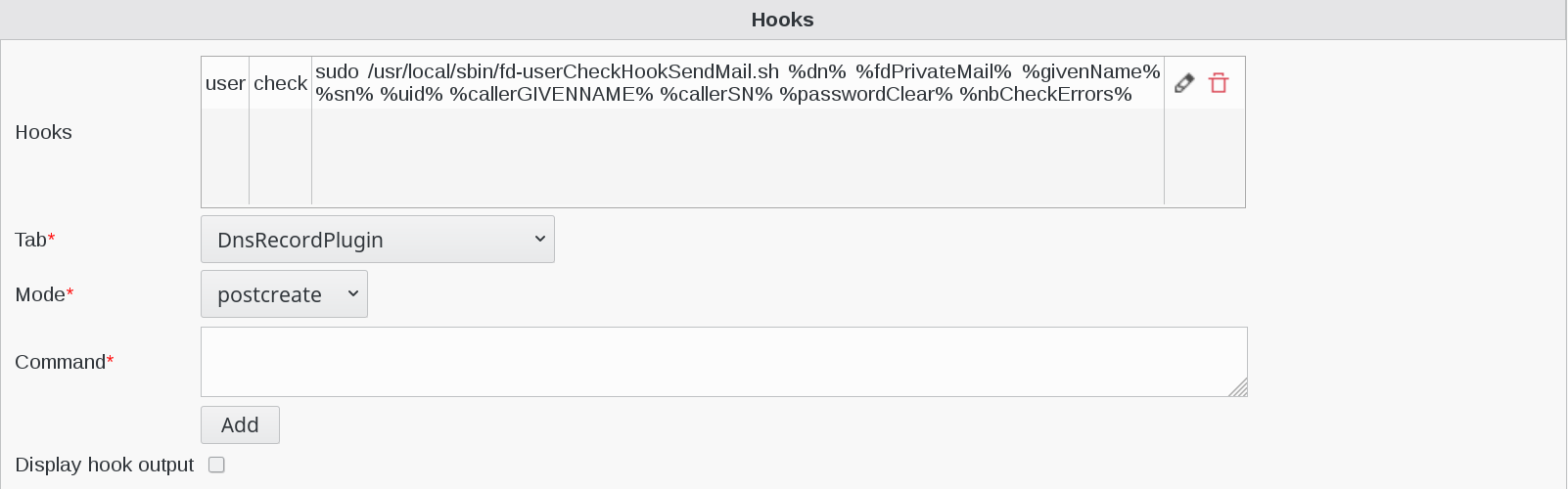Picture of Hooks settings in FusionDirectory