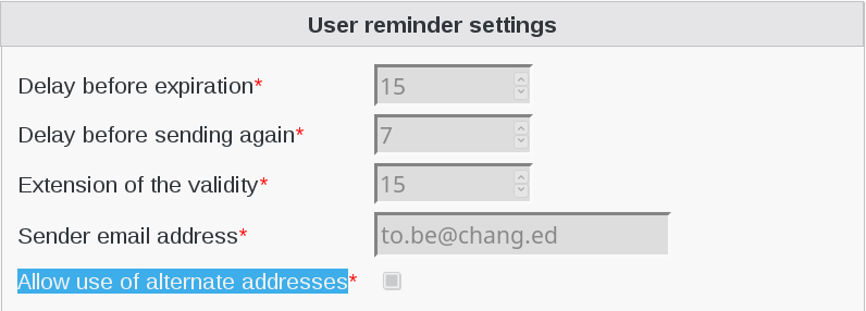 Picture of User reminder settings page in FusionDirectory