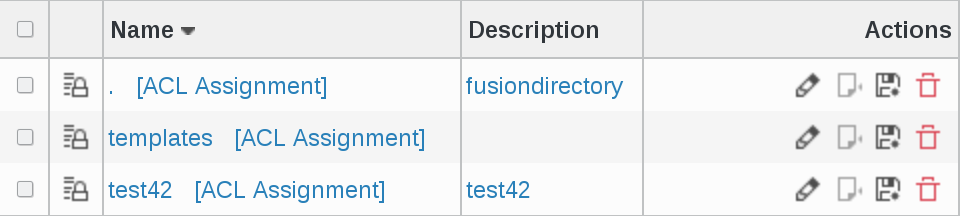 Picture of ACL Assignments list in FusionDirectory