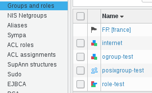 Picture of User and roles role-test line in FusionDirectory