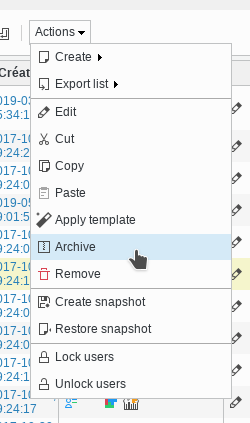 Picture of archive action in user list