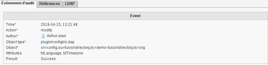 Picture of Audit event in FusionDirectory