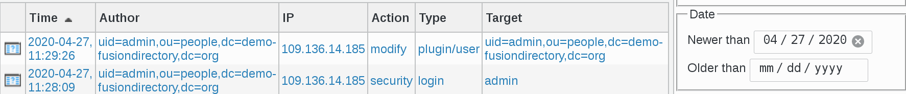 Picture of Audit filter result in FusionDirectory
