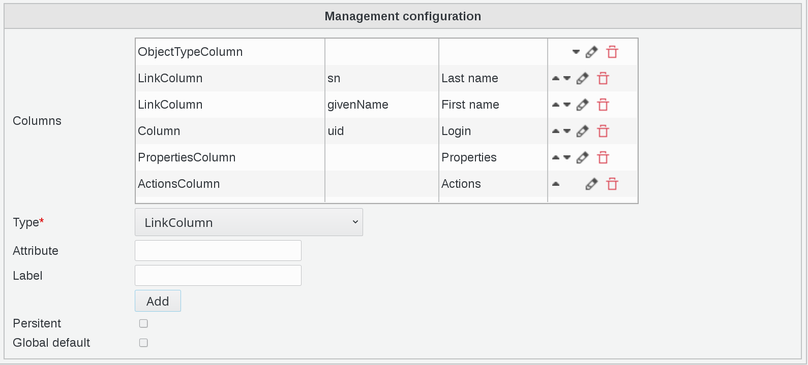 Picture of Configurable lists configuration page in FusionDirectory