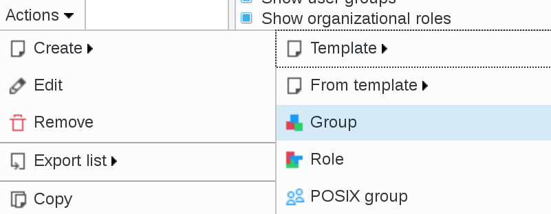 Picture of create groups menu in FusionDirectory