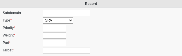 Screenshot of record type SRV