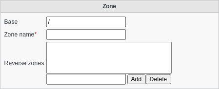Screenshot of section Zone of tab DNS zone of type DNS zone
