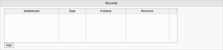 Screenshot of section Records of tab DNS zone of type DNS zone