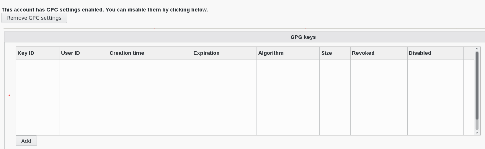 Picture of GPG Add button in FusionDirectory