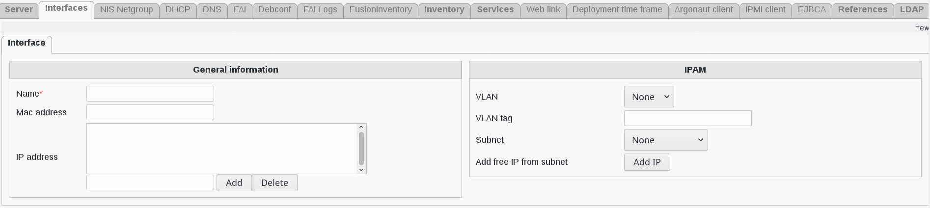 Picture of Ipam interface configuration menu in FusionDirectory