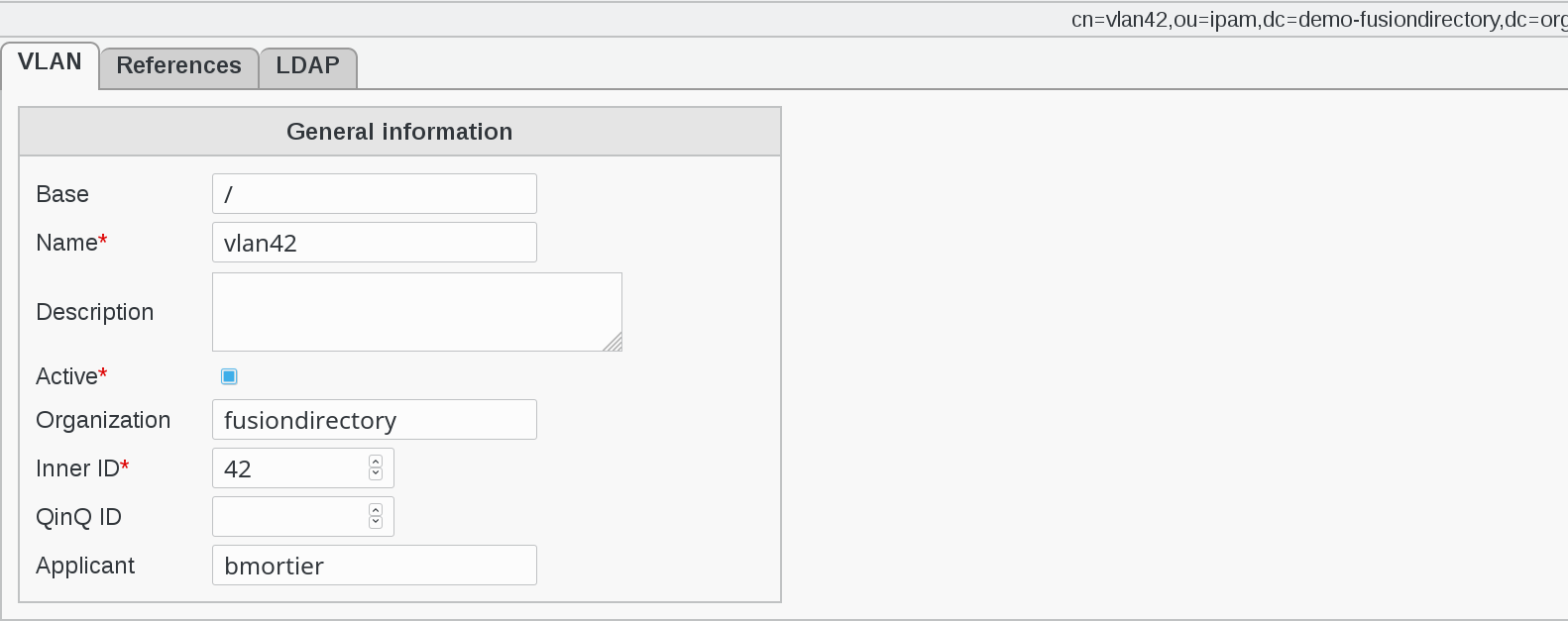 Picture of VLAN configuration page in FusionDirectory