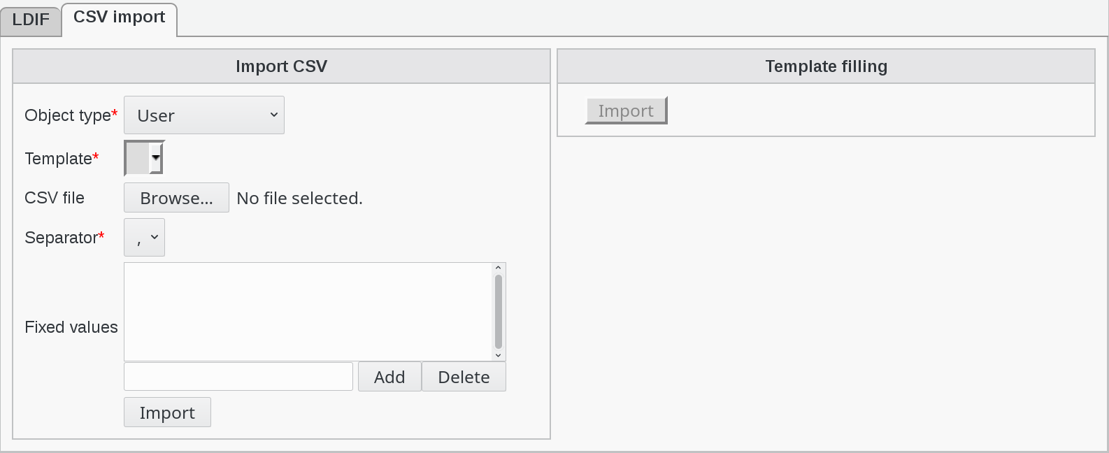 Picture of CSV import tab in FusionDirectory