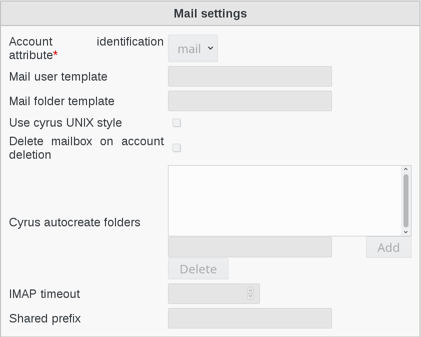 Picture of Mail Settings screen in FusionDirectory