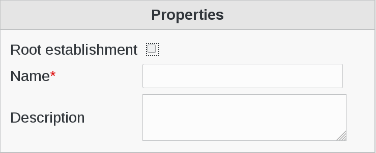 Picture of Establishment Properties menu in FusionDirectory