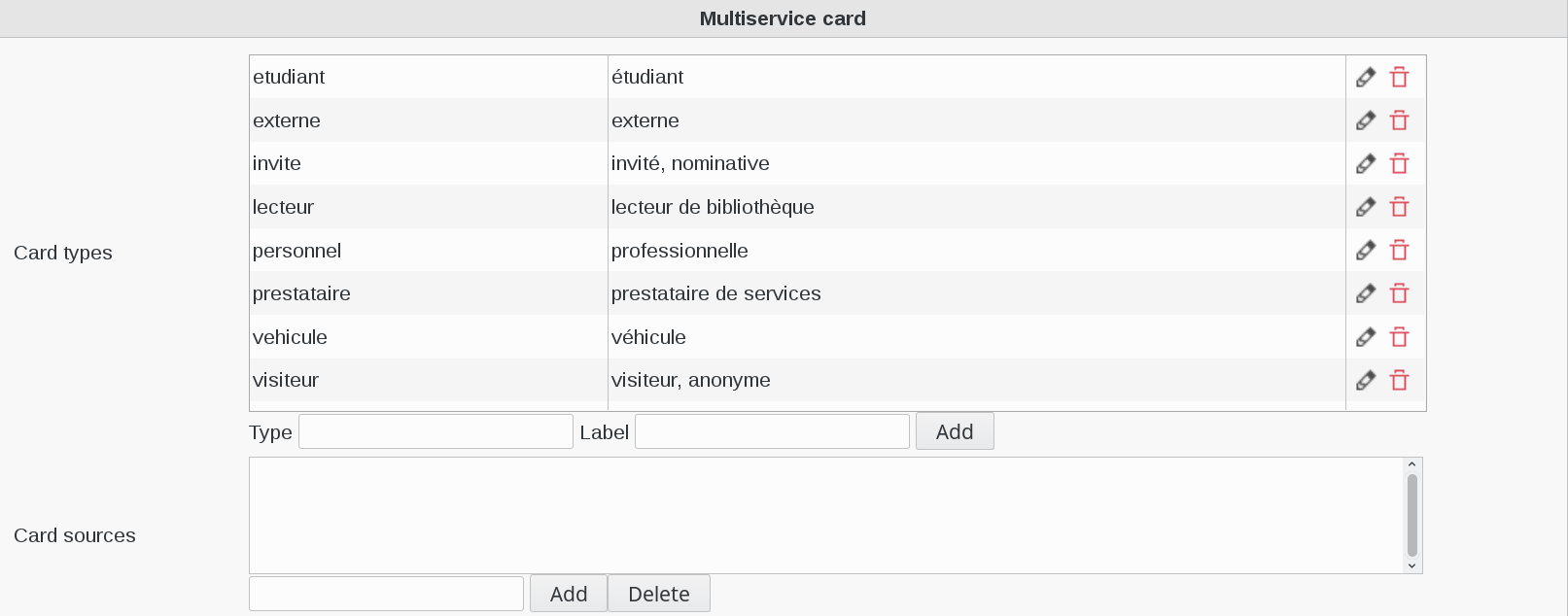 Picture of Multiservice Card settings in FusionDirectory