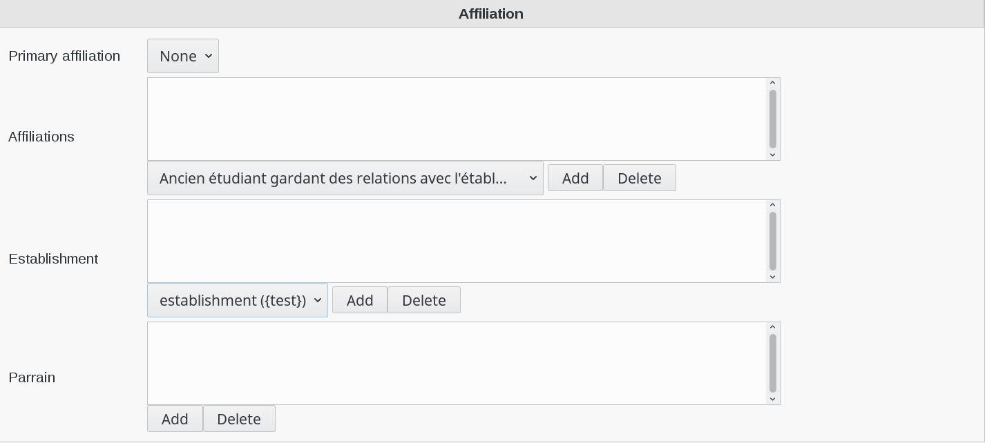 Picture of affiliation settings in FusionDirectory