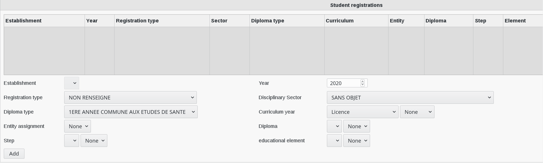 Picture of student registratons settings in FusionDirectory
