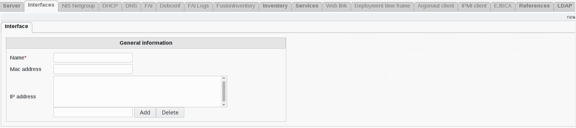 Picture of Interfaces configuration page in FusionDirectory