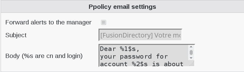 Picture of Ppolicy settings page in FusionDirectory
