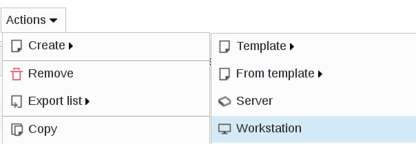 Picture of create workstation menu in FusionDirectory