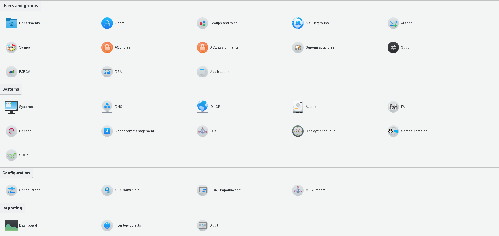 Image of Admin view in FusionDirectory