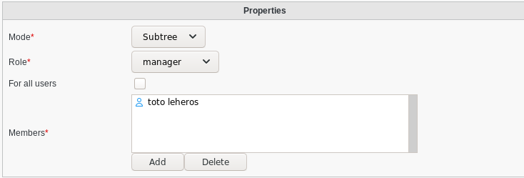 Picture of ACL Assignment properties filled in FusionDirectory