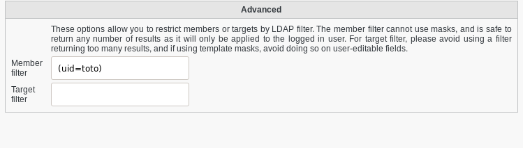 Picture of ACL Assignment advanced filled in FusionDirectory