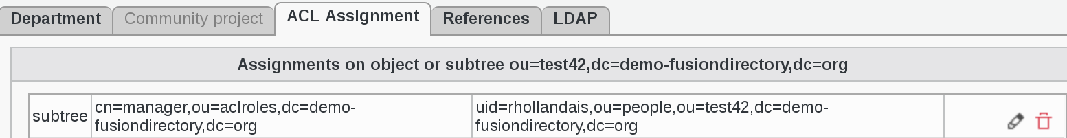 Picture of ACL Assignment filled tab in FusionDirectory