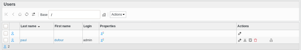 Picture of list of managable users in FusionDirectory