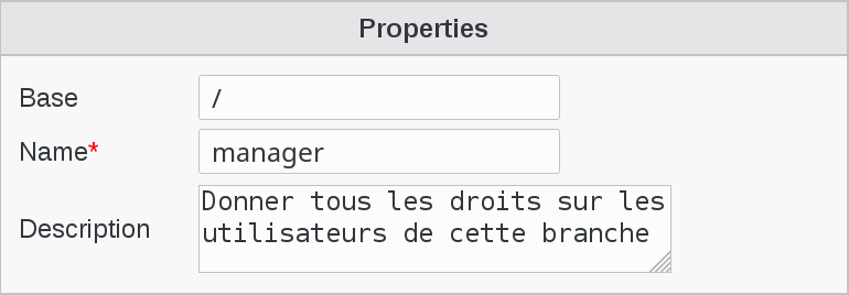 Picture of Role properties settings in FusionDirectory