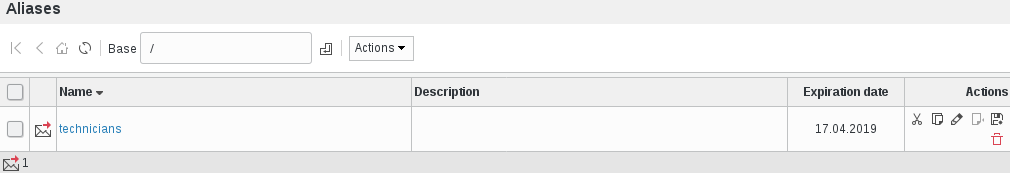 Picture of alias temporary mail distribution final view in FusionDirectory