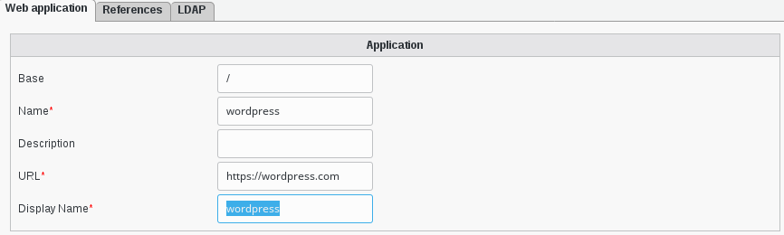 Picture of Applications web application filled page in FusionDirectory