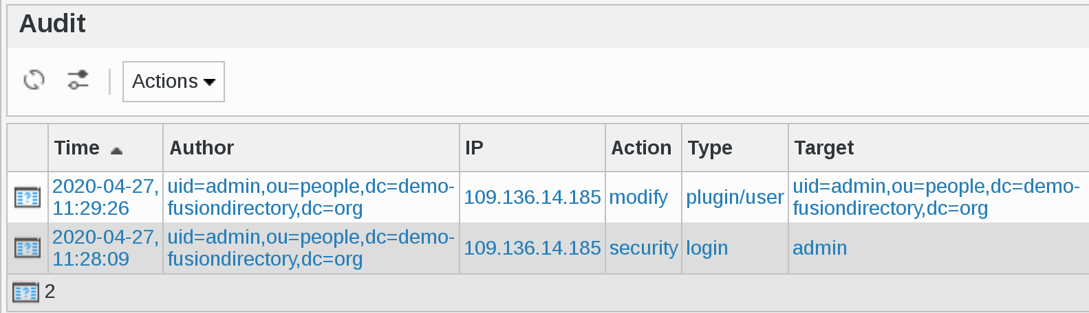 Picture of audit list in FusionDirectory