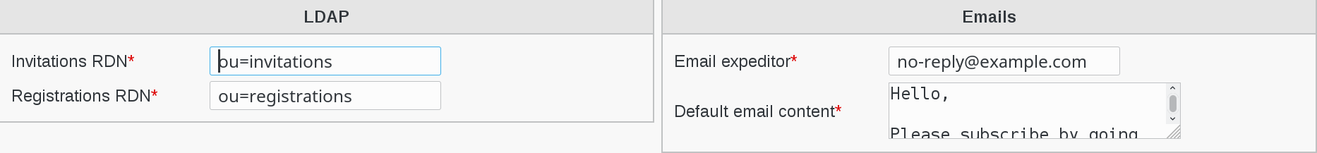 Invitations plugin configuration screen
