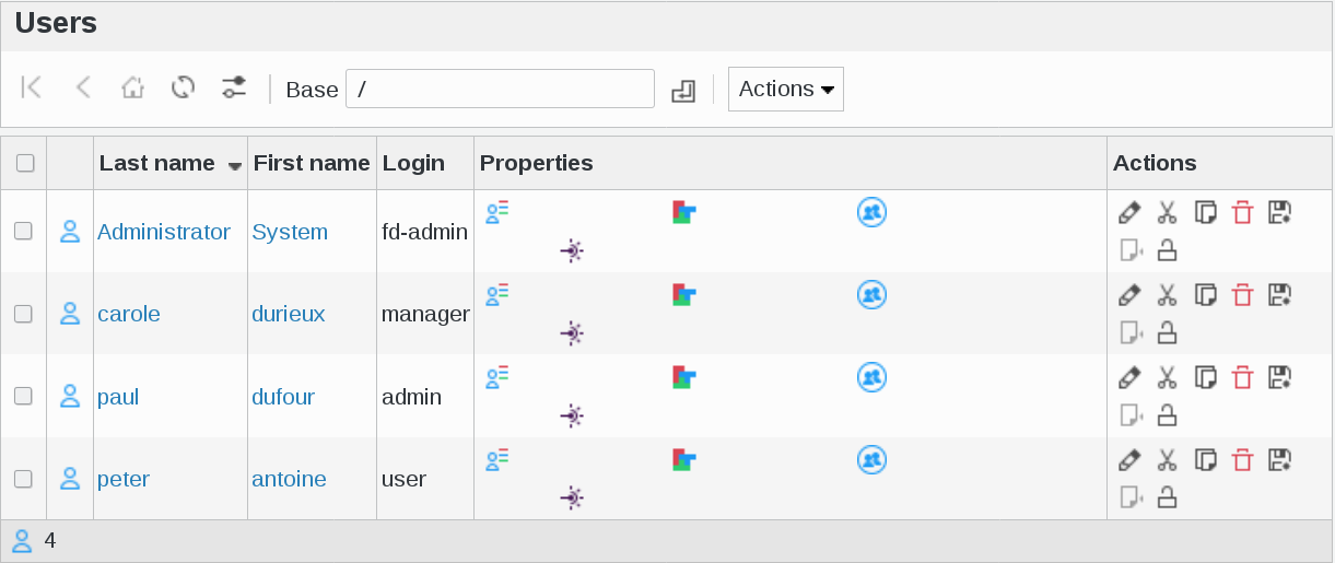 Picture of Users management page in FusionDirectory