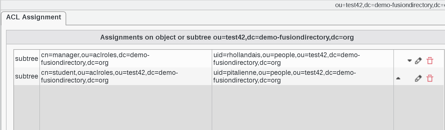Picture of ACL assignments details page in FusionDirectory