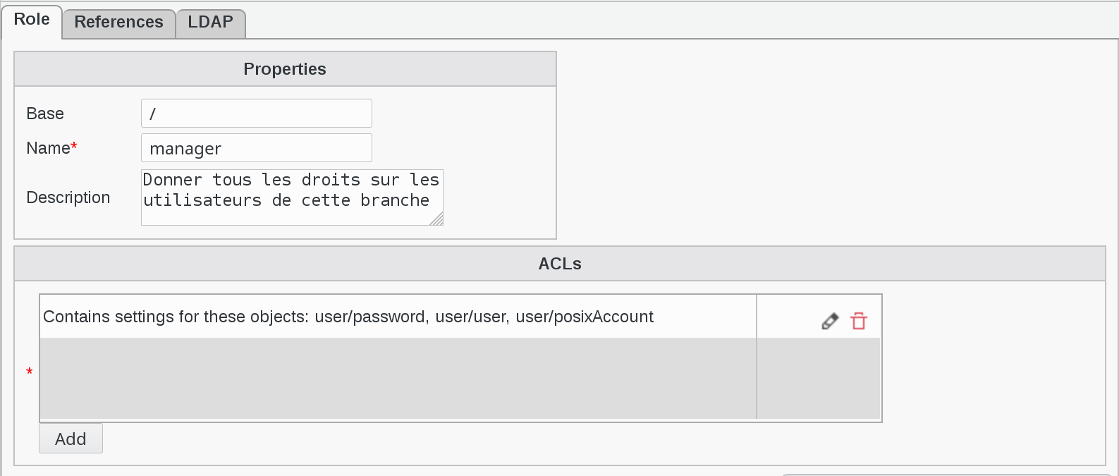 Picture of ACL roles details page in FusionDirectory