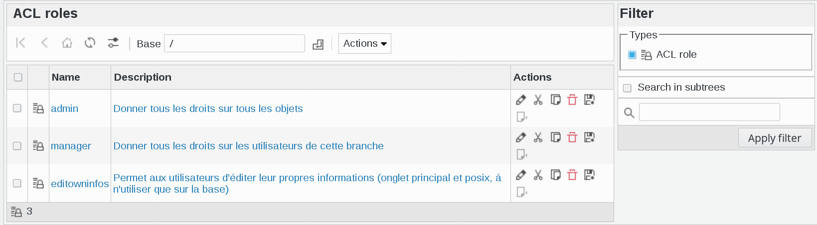 ACL roles section details in FusionDirectory