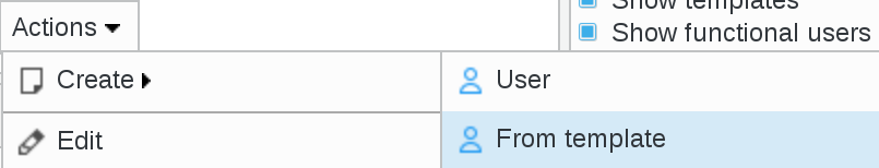 Picture of create user from template menu in FusionDirectory