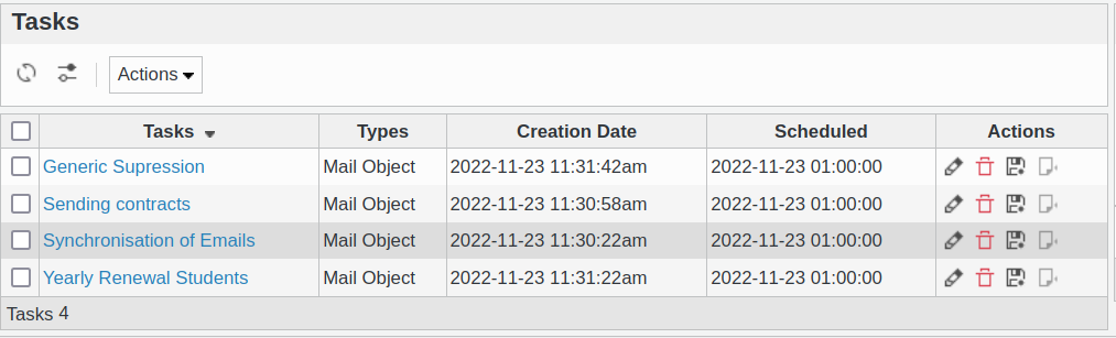 Picture of list of tasks within FusionDirectory