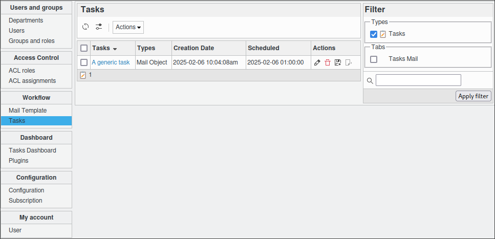 Tasks section in FusionDirectory
