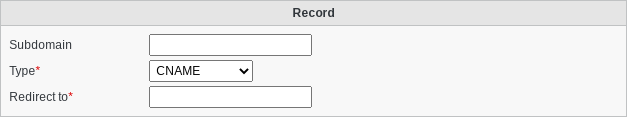 Screenshot of record type CNAME