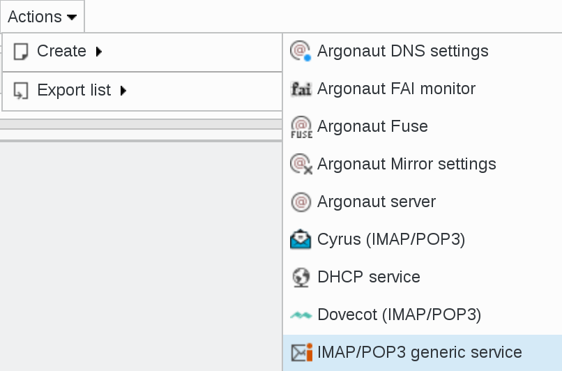 Picture of Actions create menu in FusionDirectory